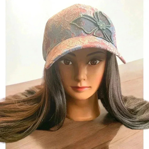 Boutique Handcrafted Feminine Floral Lace Embroidered Butterfly Baseball Cap Hat - Picture 3 of 9